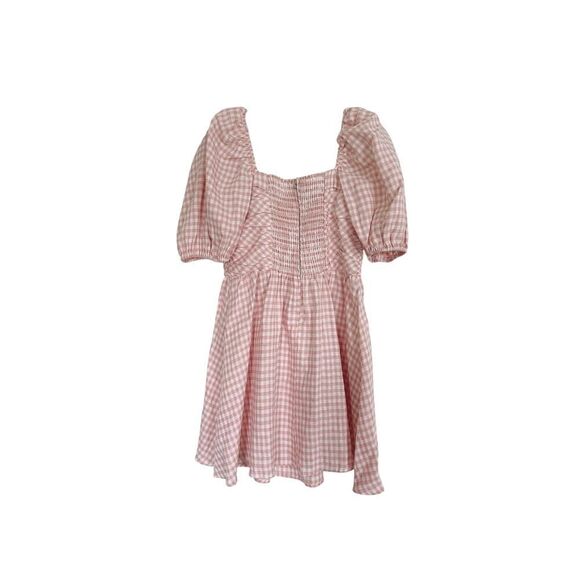 Reformation Zula Linen Dress pink check size US10 - Picture 6 of 11